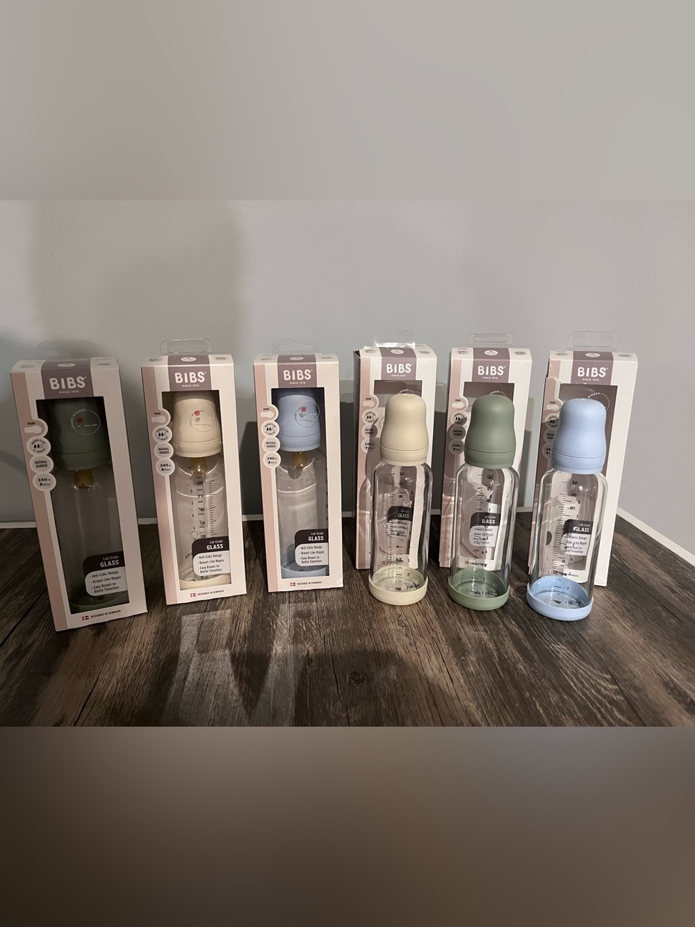 6 Bibs Glass Bottles 8 oz